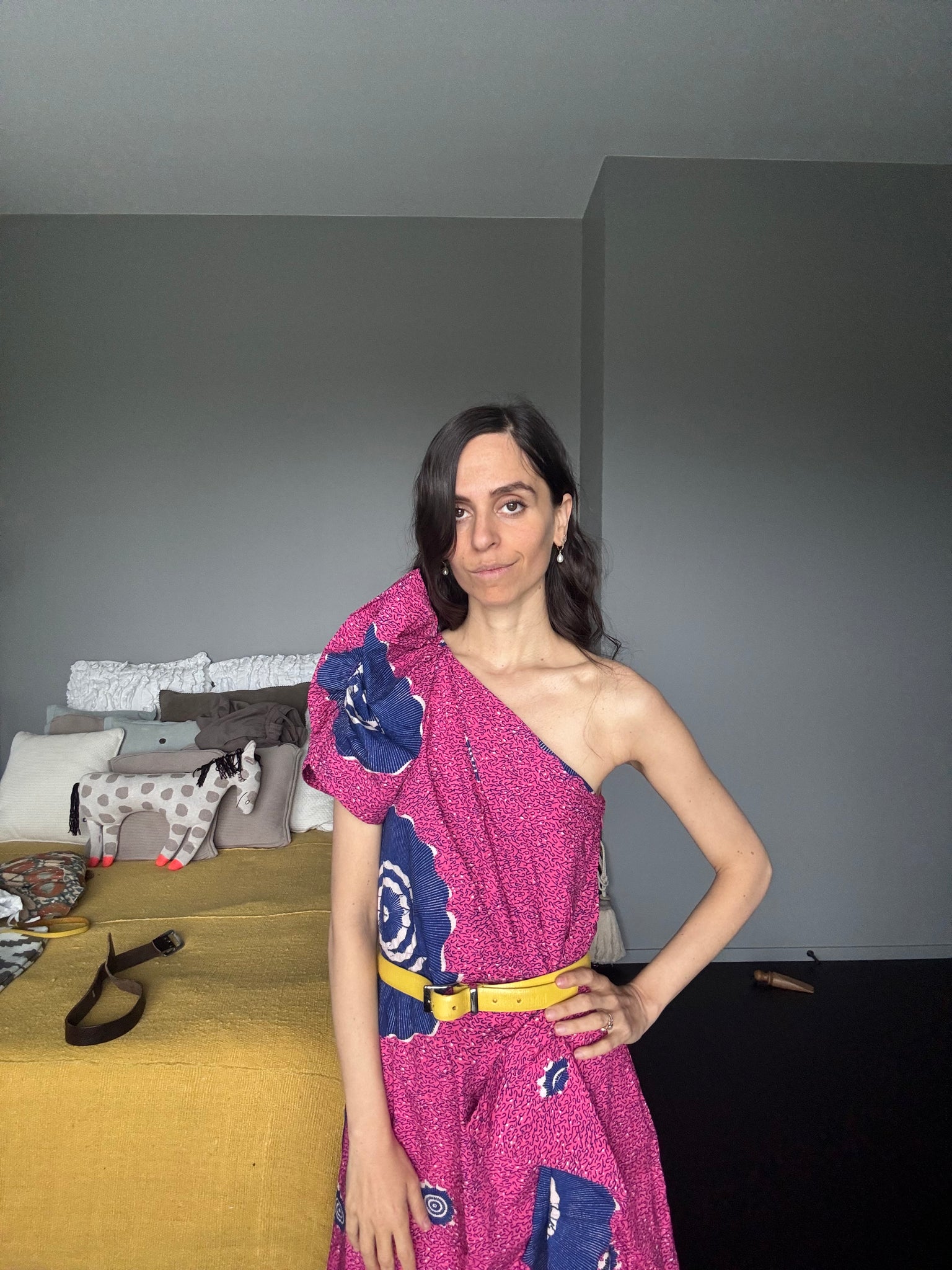 Printed One Shoulder Midi Length Dress
