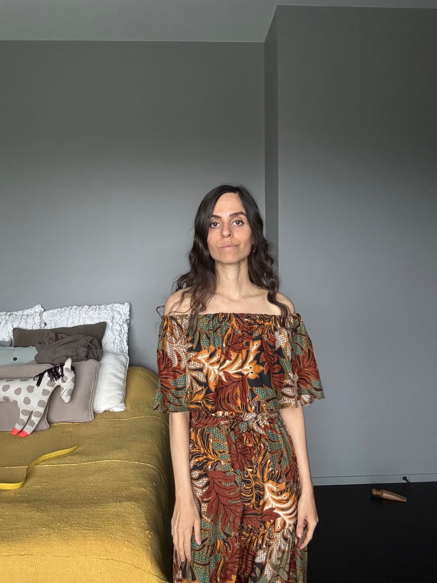 Botanical Print Silk Long Dress