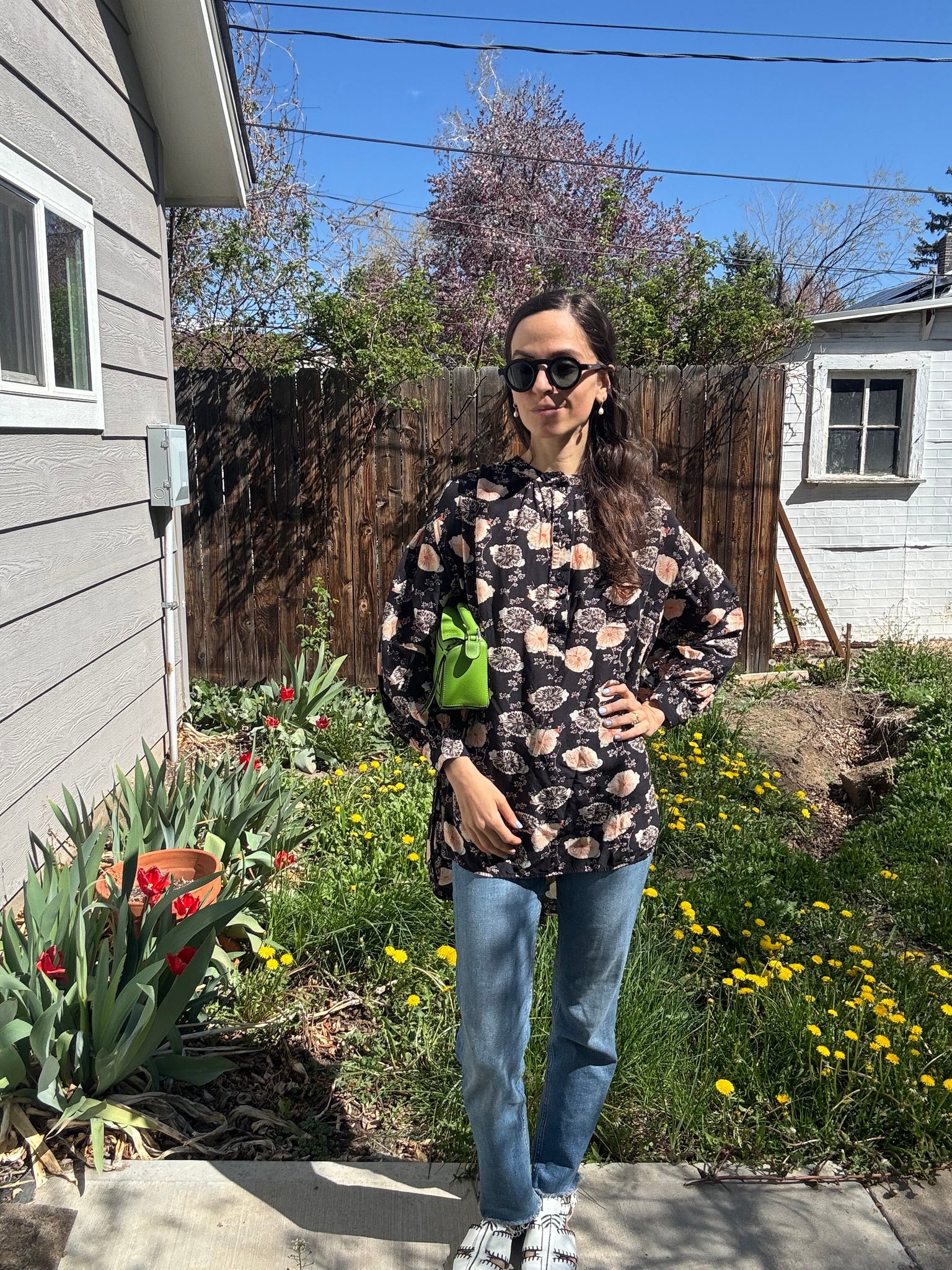 Floral Print Mock Neck Blouse