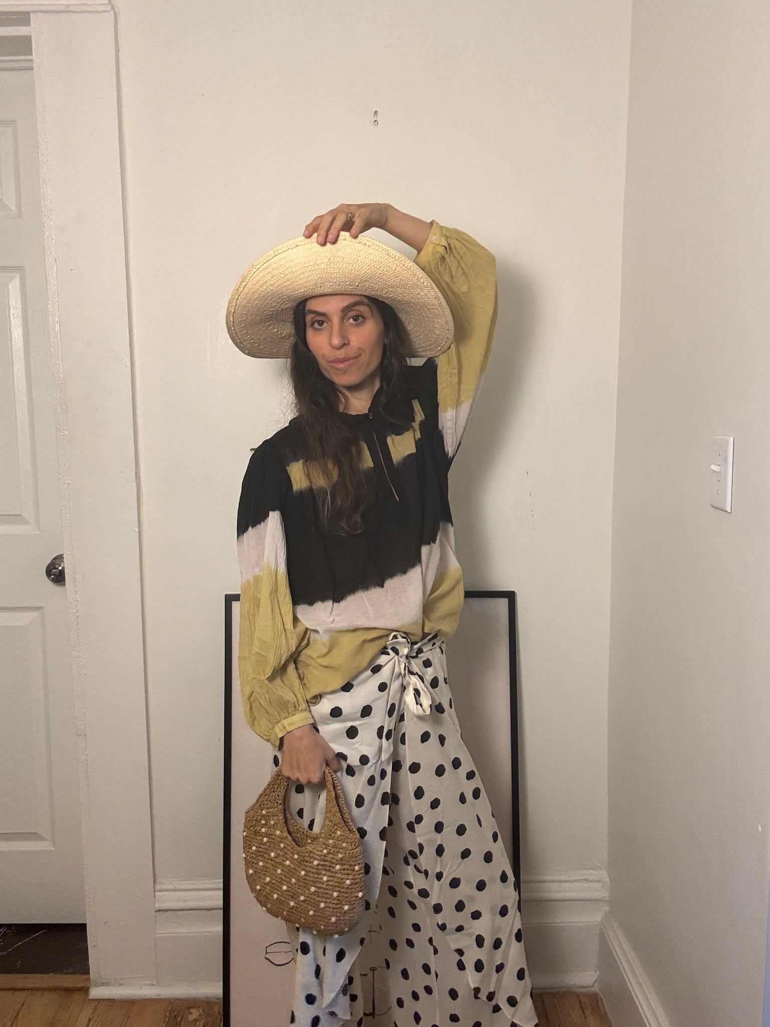 Tie-Dye Print Mock Neck Blouse