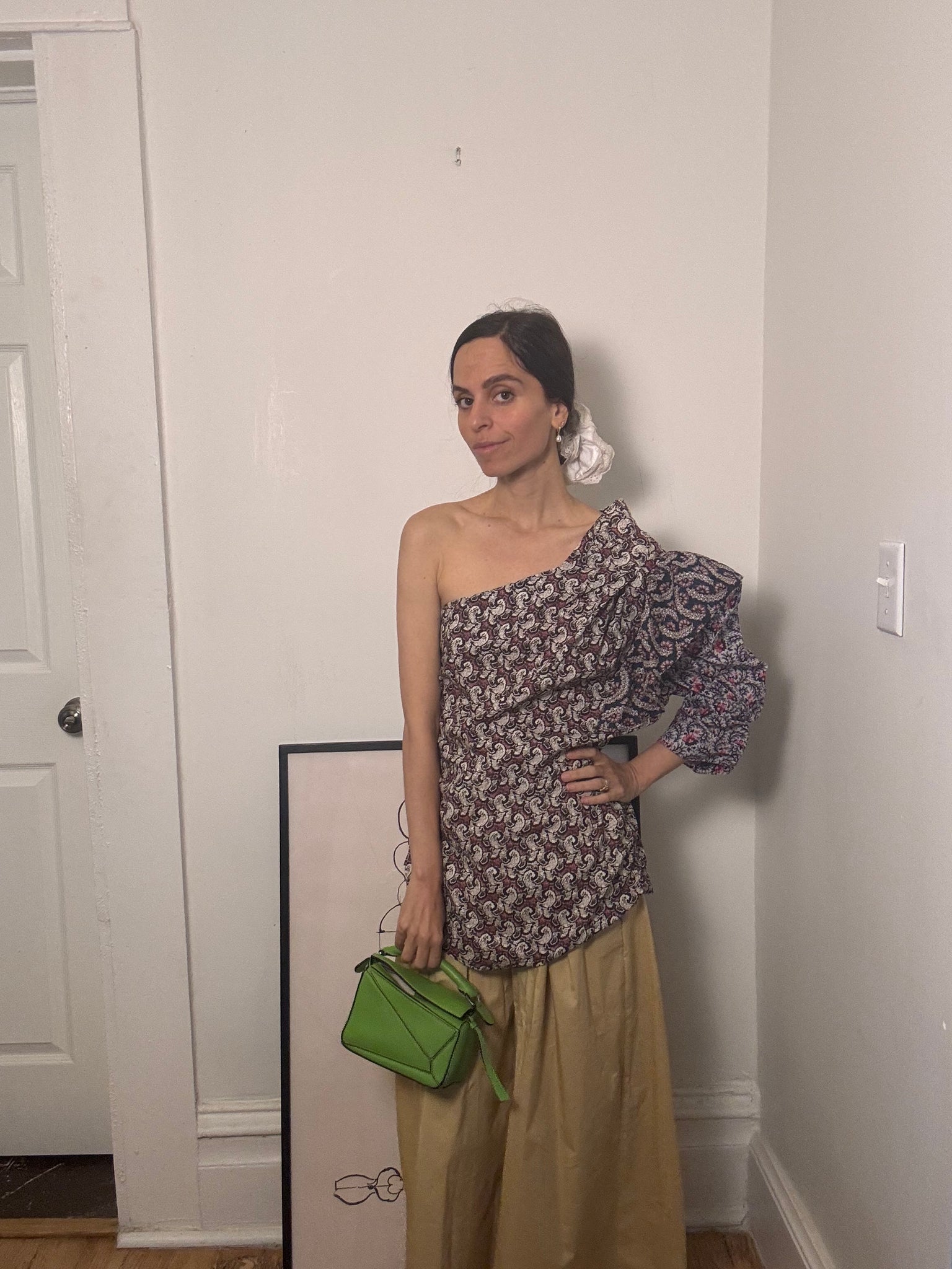 Floral Print One-Shoulder Blouse