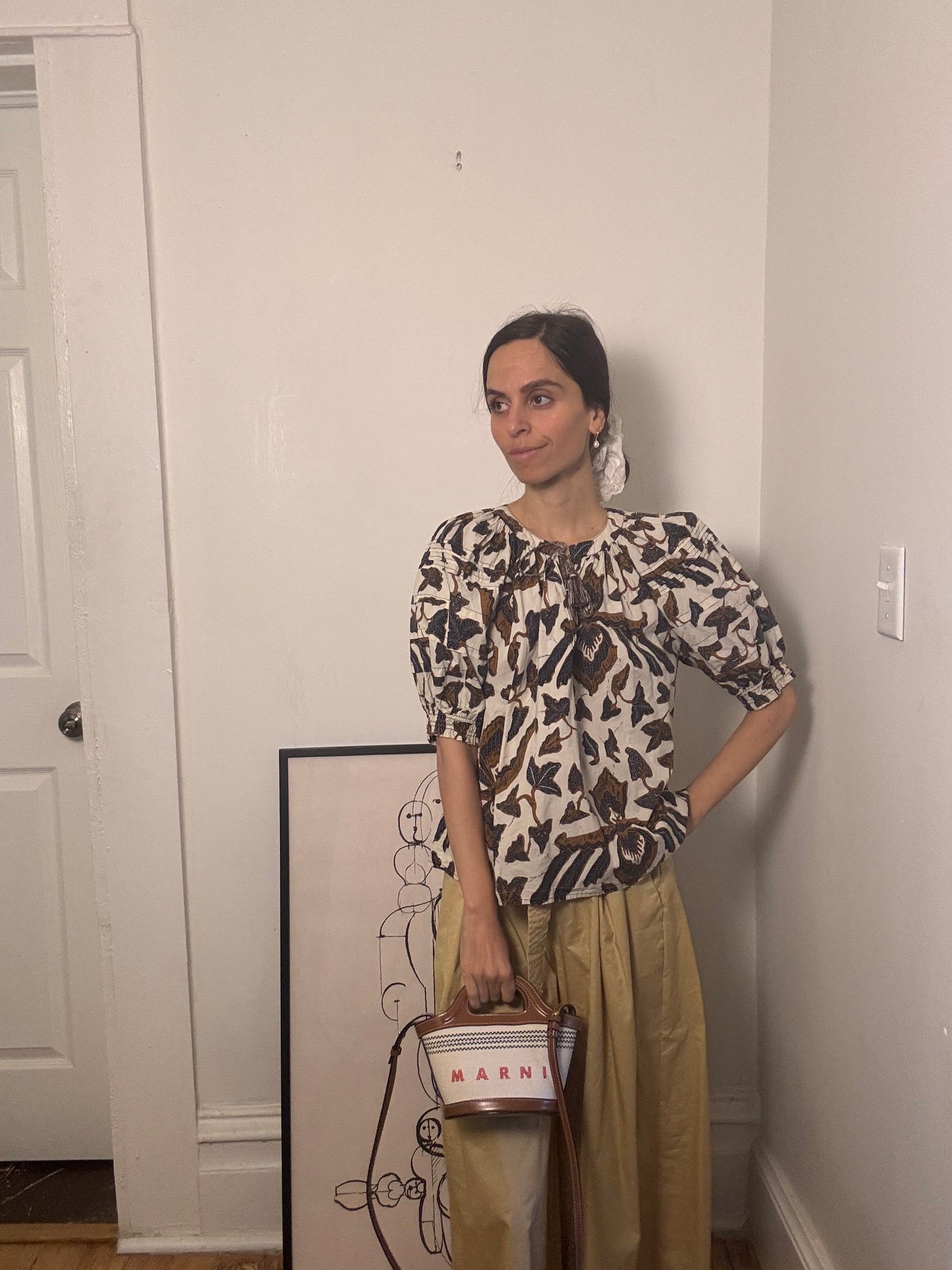 Printed Crew Neck Blouse
