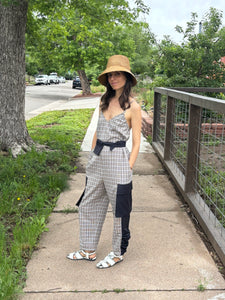 Plaid Print V-Neck Jumpsuit