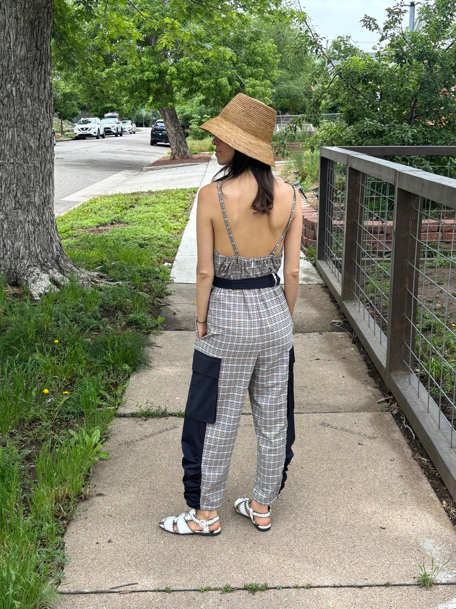 Plaid Print V-Neck Jumpsuit