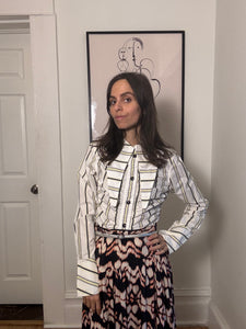 Striped Long Sleeve Button-Up Top