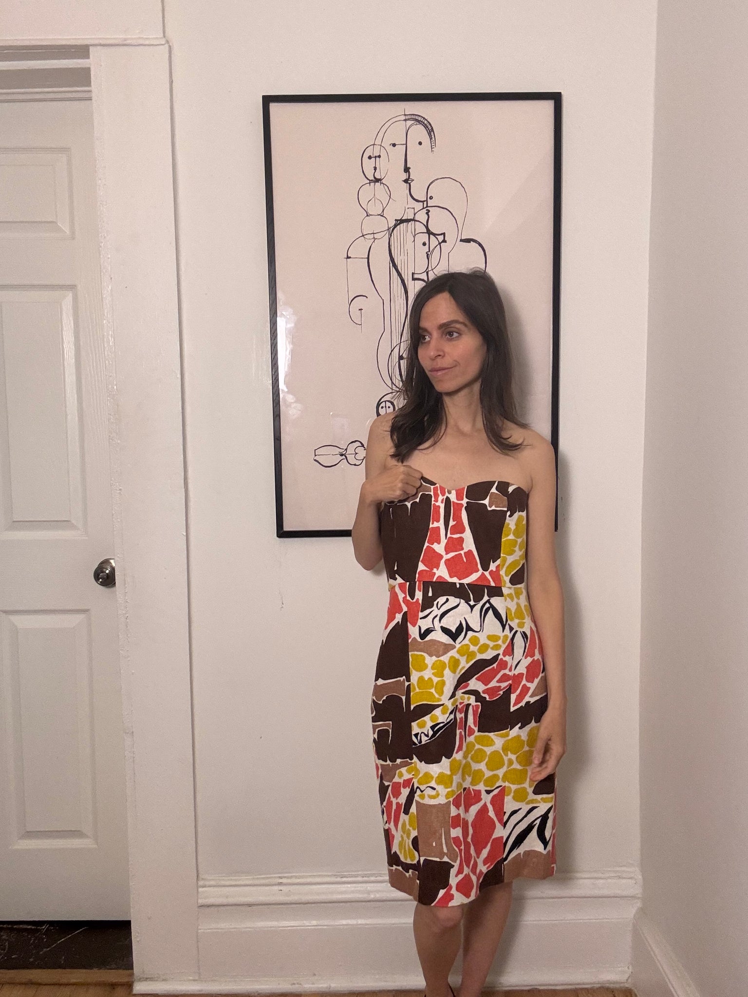 Linen Abstract Print Mini Dress