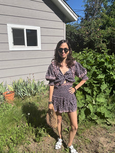 Printed Plunge Neckline Romper