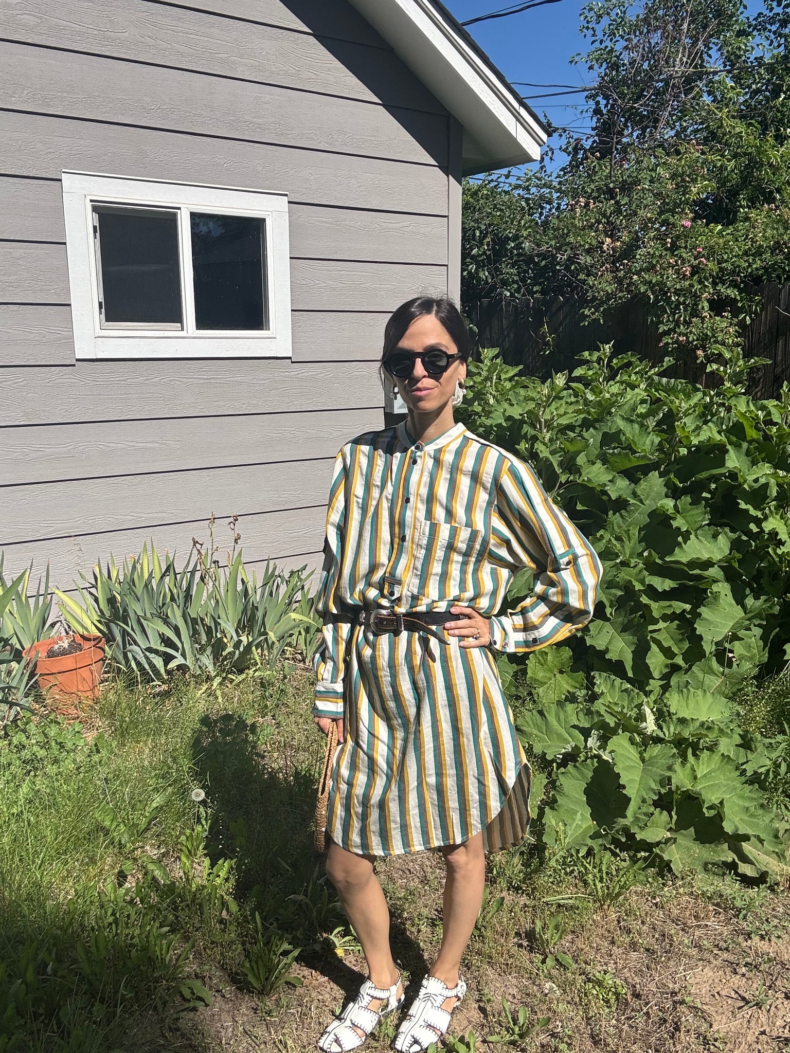 striped knee length dress English Factory