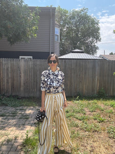 Floral Print Short Sleeve Button-Up Top