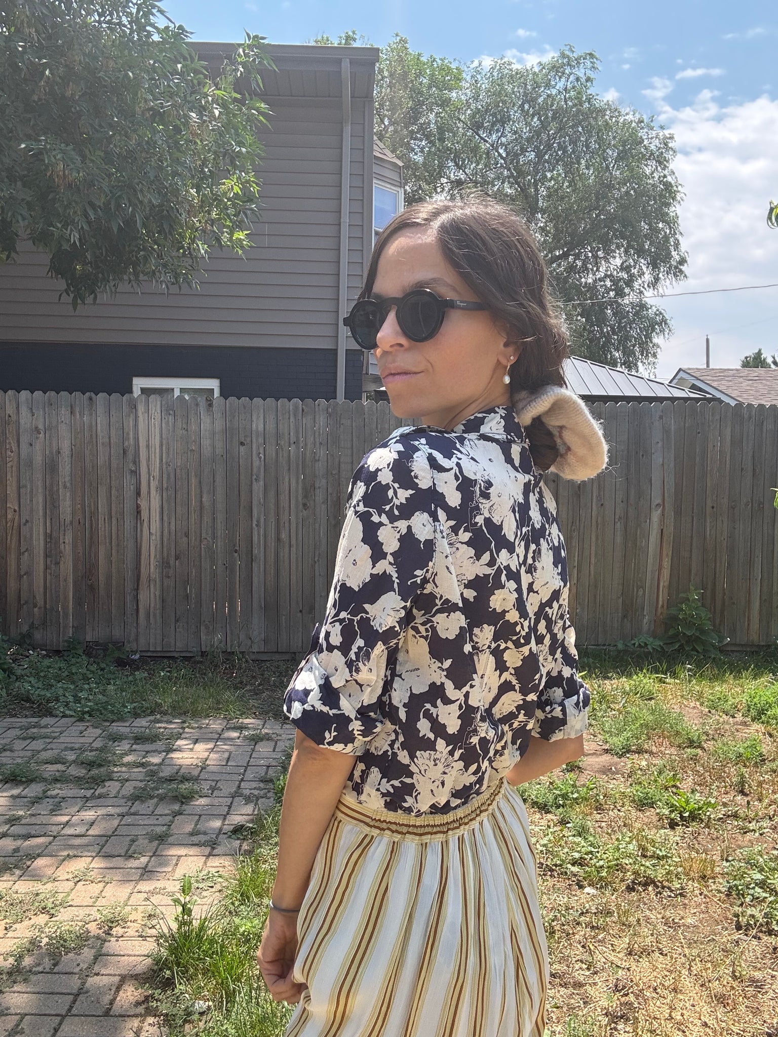 Floral Print Short Sleeve Button-Up Top