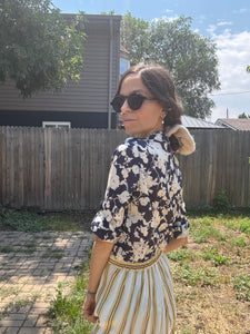 Floral Print Short Sleeve Button-Up Top