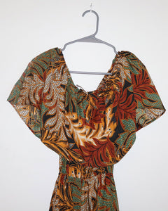 Botanical Print Silk Long Dress