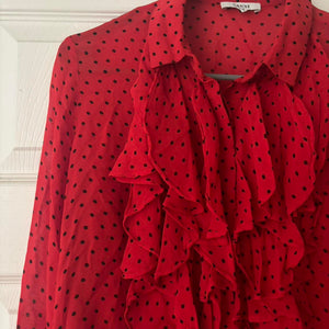 GANNI -  Polka Dot Print Long Sleeve Button-Up Top Size: M | US6, DK36