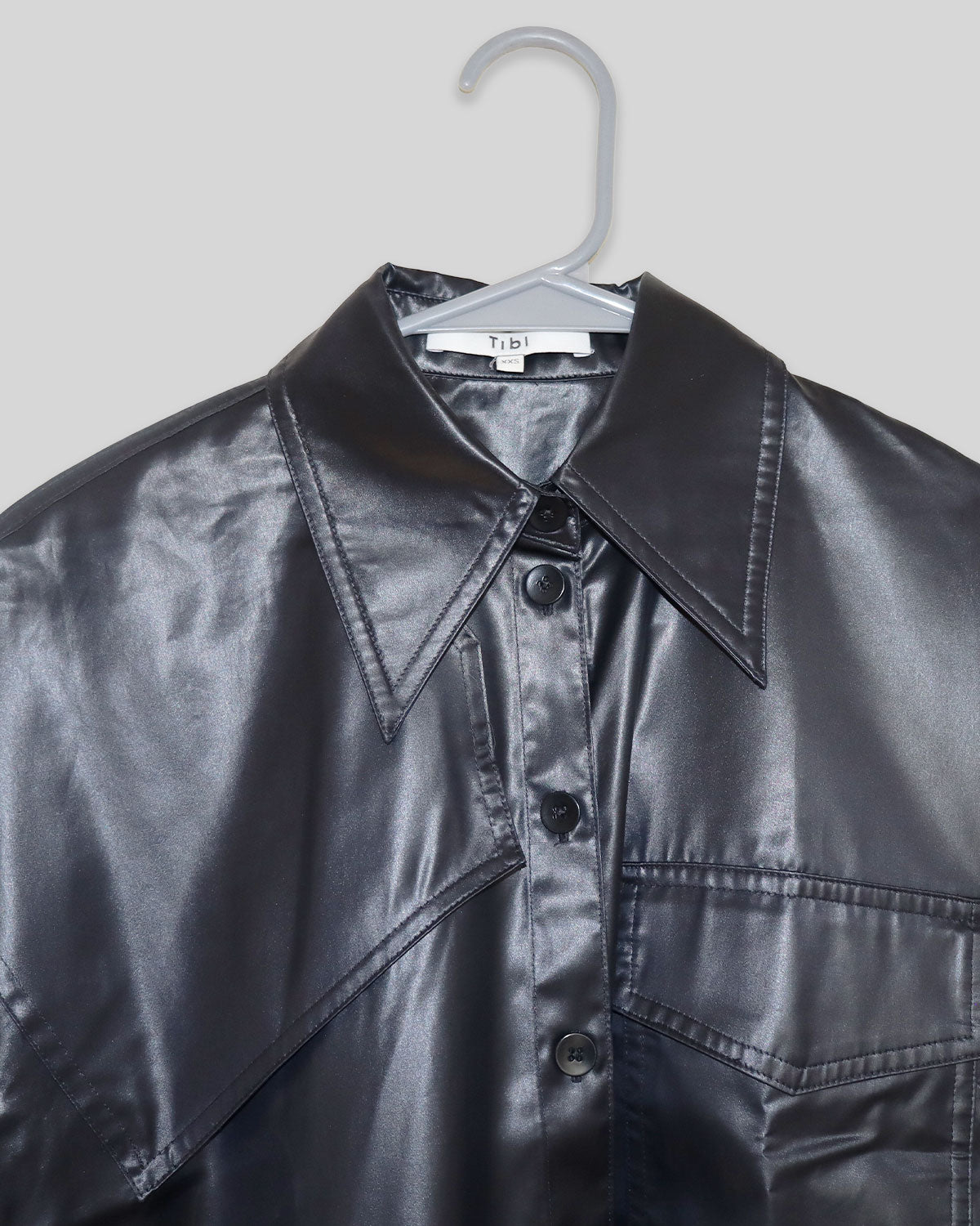 Faux Leather Long Sleeve Button-Up Top