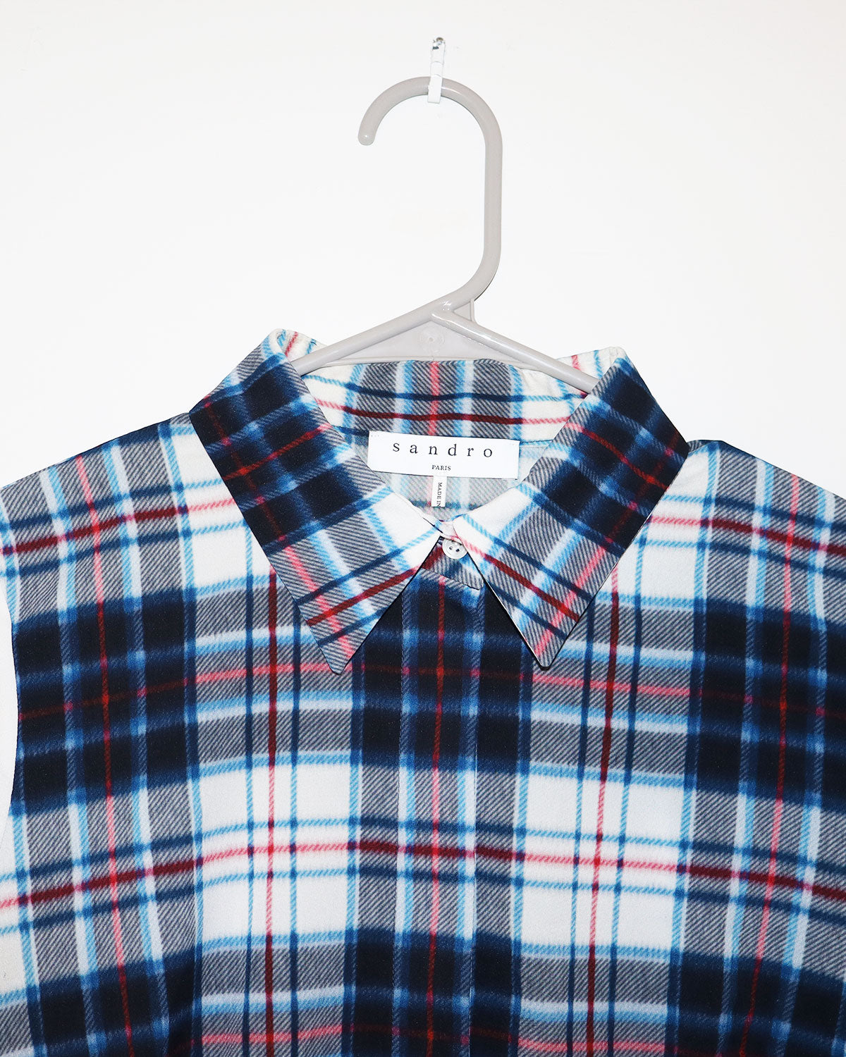 Sandro Plaid Print Long Sleeve Button-Up Top Size: S