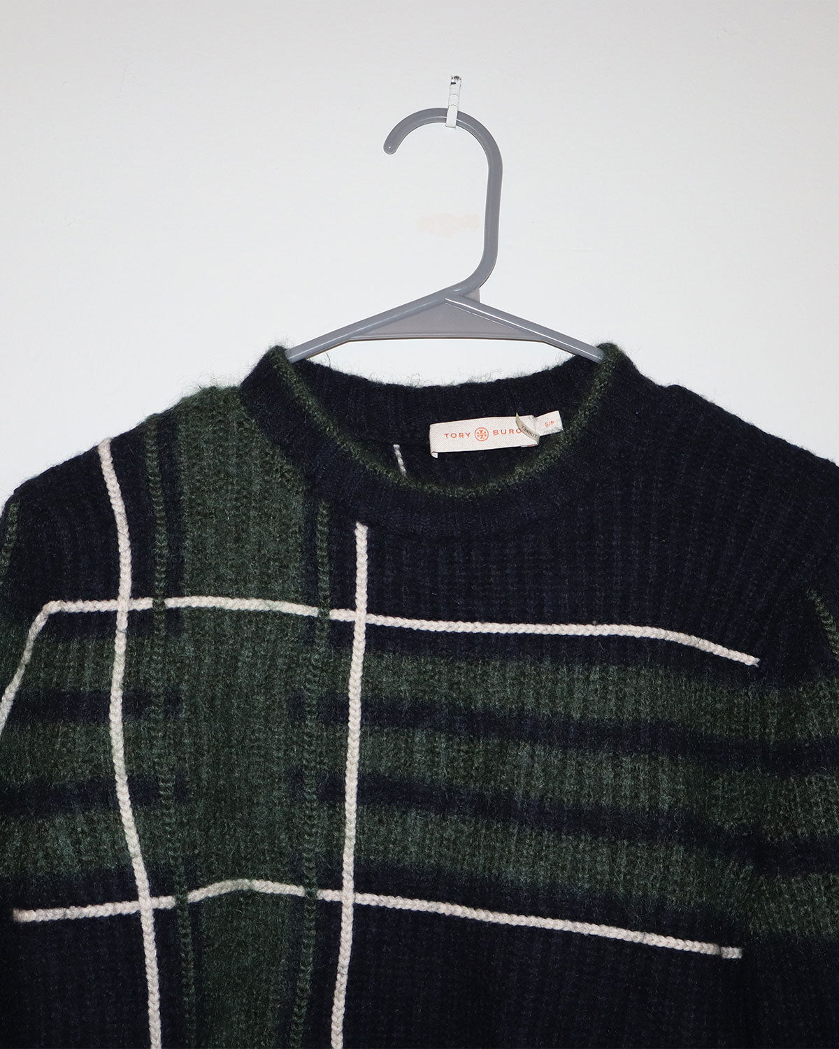 Tory Burch Plaid Print Crew Neck Sweater Size: S