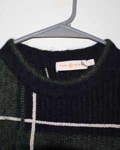 Tory Burch Plaid Print Crew Neck Sweater Size: S